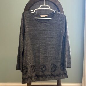 Loft Gray Embroidered Women's Top
